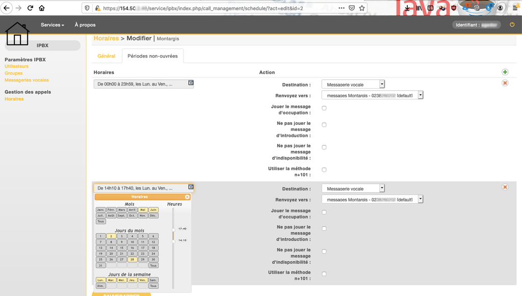 Périodes non-ouvrées : Fermé exceptionnellement sans changer les réglages...